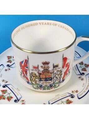 Aynsley England 1967 Vintage Canadian Centennial Porcelain Tea Cup Saucer Set